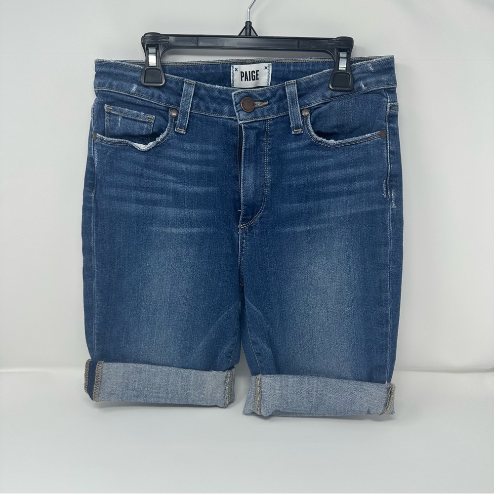 Paige Women’s Jacqueline Straight, Blue Denim Shorts Size 28